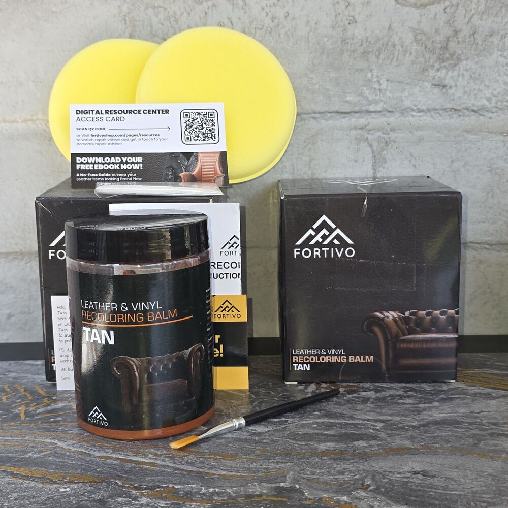 FORTIVO Leather Recoloring Balm Tan Leather Vinyl Repair Kit Couches Seats NIB